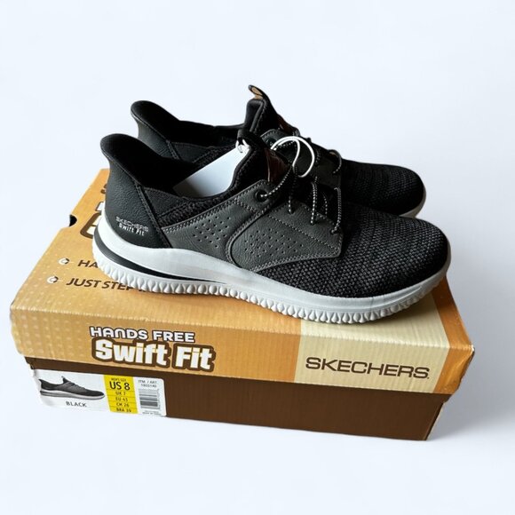 Skechers Men's Delson Hands Free Swift Fit Shoe Casual Sneaker Black Size 8 - Picture 1 of 8